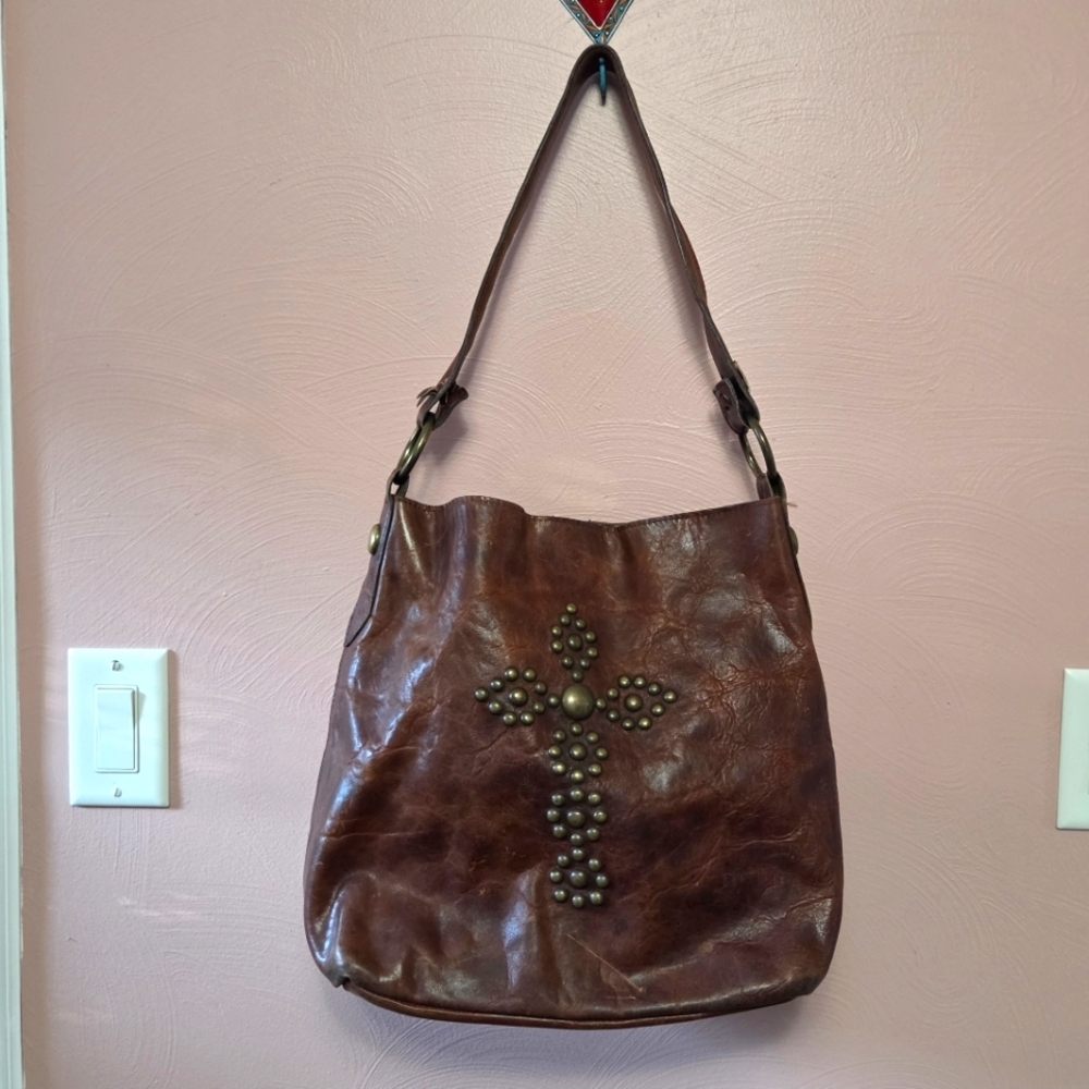TWO BAR WEST Brown Leather Cross Purse
